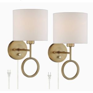Amidon Modern Wall Lamps Set of 2 Warm Brass Gold Metal Plug-in 8" Fixture